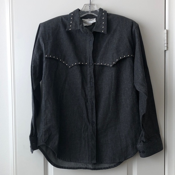 Spencer creations Tops - Stud-Trim Black Button-Down Shirt
